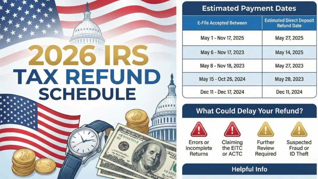 IRS refund timeline 2026, 2026 IRS refund schedule, estimated IRS payment windows, tax refund delays 2026, IRS refund processing updates, federal tax refund timeline USA, IRS direct deposit refunds, tax season 2026 news